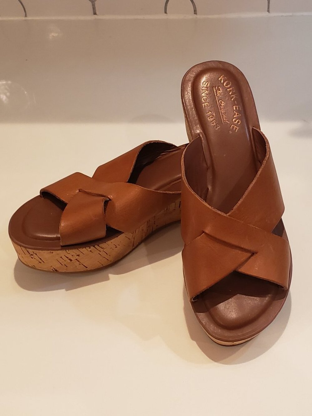 Kork Ease Brown Leather Platform Sandals Size 6